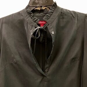 NWT Ruffled Collared Blouse with Tie in Black